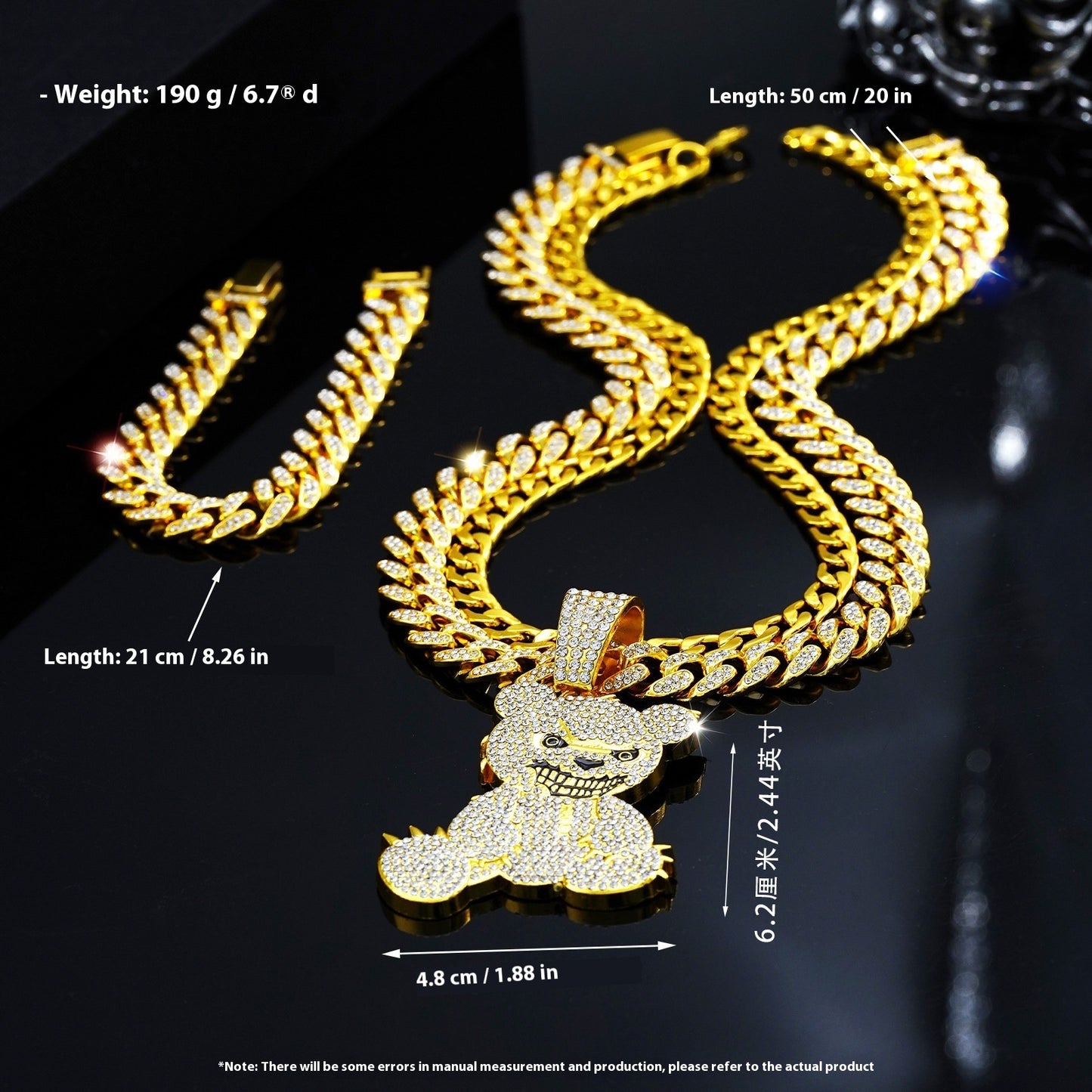 Fashion Jewelry Fully-jewelled Bear Pendant Necklace Bracelet Three-piece Set