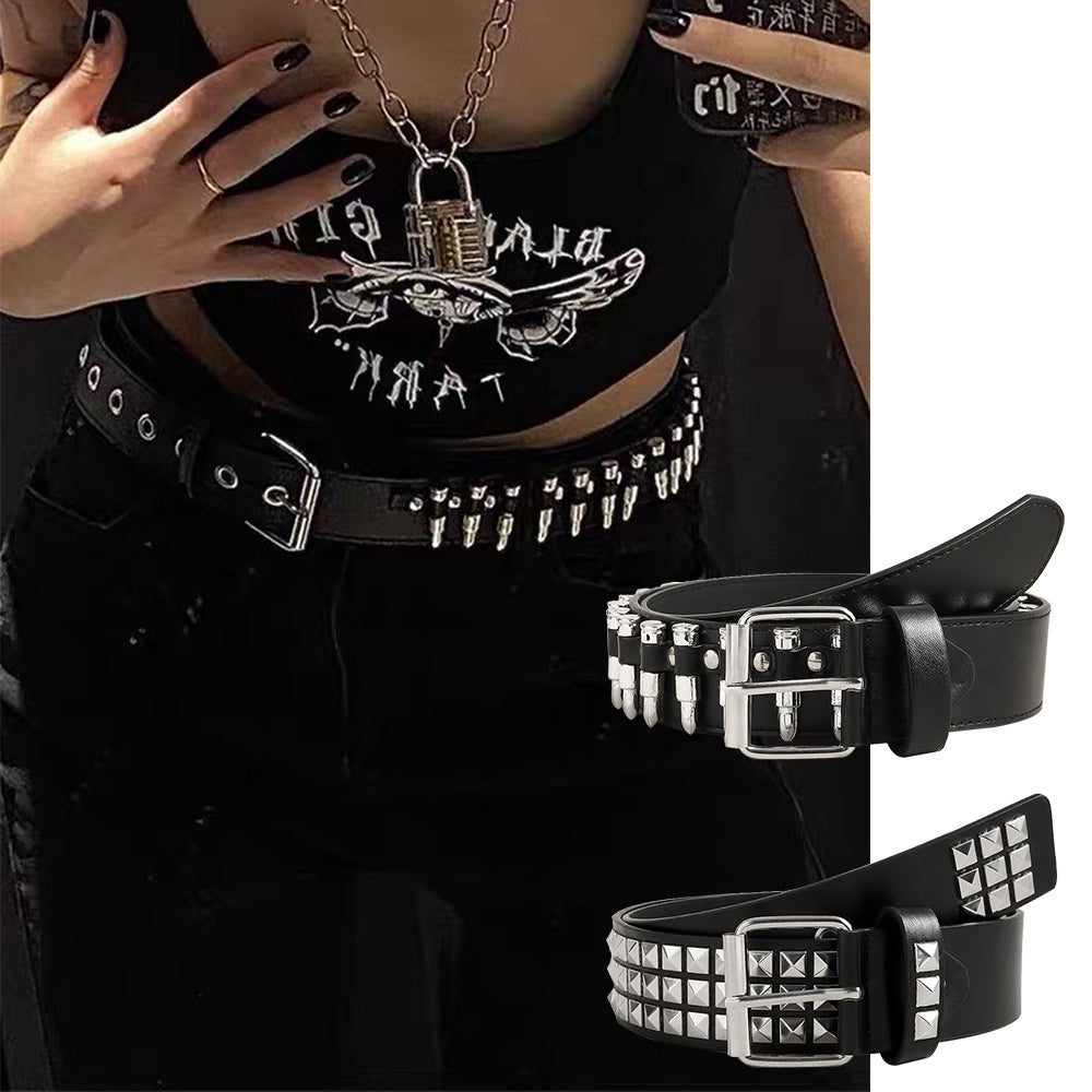 Rivet Belt Rock Trend Punk Bullet Black Belt Men And Women Personality Fashion Hip-hop Accessories