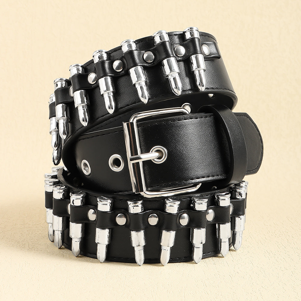 Rivet Belt Rock Trend Punk Bullet Black Belt Men And Women Personality Fashion Hip-hop Accessories