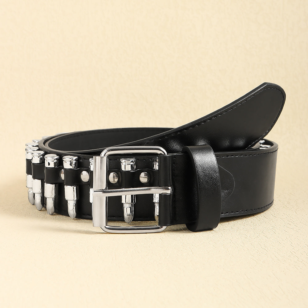 Rivet Belt Rock Trend Punk Bullet Black Belt Men And Women Personality Fashion Hip-hop Accessories